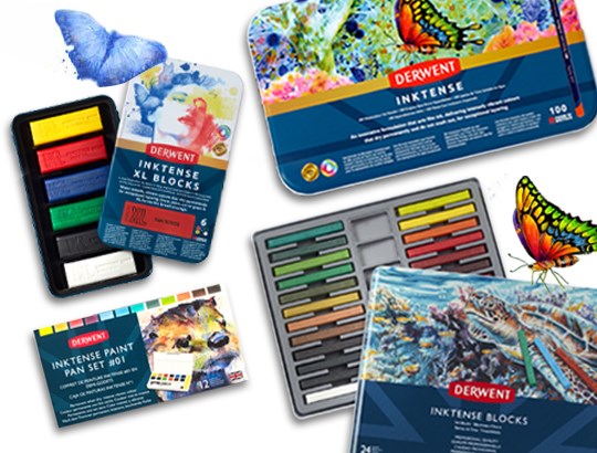 A graphic of the various Derwent Inktense products being rolled out.